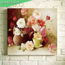 QIANZEHUI,Needlework,DIY European oil painting series silk Cross stitch ,Oil painting peony Cross-stitch ,Wall Home decor 2024 - buy cheap