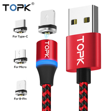 TOPK R-Line3 LED Magnetic Cable USB Type C & Micro USB Cable Magnet Charger Cable for iPhone X 8 7 6 Plus USB-C Type-C 2024 - buy cheap