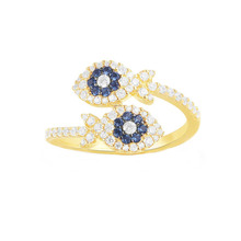 SLJELY Fashion 925 Sterling Silver Yellow Gold Color Lucky Eye Double Fish Finger Ring Pave Zirconia Stones Women Fine Jewelry 2024 - buy cheap