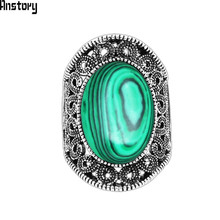 Oval Malachite Rings For Women Flower Desing Vintage Look Antique Silver Plated Fashion Jewelry TR666 2024 - buy cheap