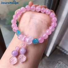 Wholesale Pink Natural Crystal Bracelet Round Bead With Flower Pendant Hand String Lucky Fresh for Women Gift Crystal Jewelry 2024 - buy cheap