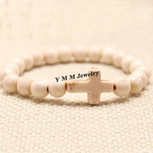 Moda 8mm branco pedra semipreciosa braceletes elásticos com cruzada lateral 12 peças frete grátis 2024 - compre barato
