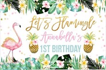 custom Tropical Flamingo Party Hawaiian Luau Pineapple Flower Leaves background   Computer print birthday backdrop 2024 - buy cheap