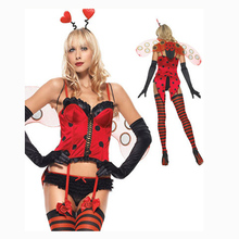 Hot sale ladybird costume 2018 halloween costume free shipping red dress with wing & forked tail dress women sexy costume 2024 - buy cheap