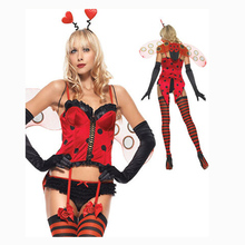 Venda quente joaninha costume 2018 traje de halloween frete grátis red vestido com asa & cauda bifurcada vestido mulheres sexy traje 2024 - compre barato