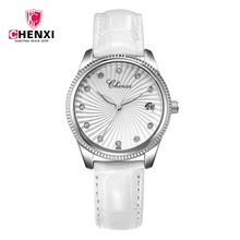 Chenxi-Reloj de pulsera de cuarzo para mujer, cronógrafo informal de cuero, resistente al agua hasta 30m, con diamantes de imitación blancos, 2018 2024 - compra barato