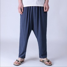 2021 Spring And Summer Men's Linen Hanging Crotch Pants Fluid Loose Trousers Thin Straight Ankle Flax Length Trousers Costumes 2024 - buy cheap