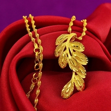 Feather Patterned Pendant Chain  Yellow Gold Filled Womens Jewelry Gift 2024 - buy cheap