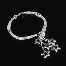 Zrhua pulseira de prata esterlina 925, bracelete com design de linha curvada, simples, feminino com zircônia cúbica, joias de festa 2024 - compre barato
