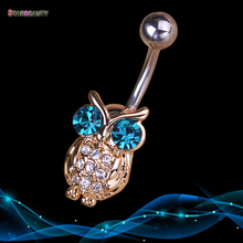 Summer Blue Eye Owl Navel Piercing Ombligo Women Crystal Bird Belly Piercing Nombril Owl Belly Button Rings Pircing Body Jewelry 2024 - buy cheap
