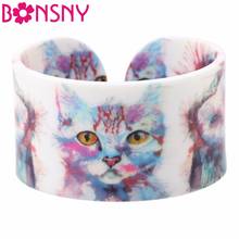 Bonsny Acrylic Design Cat Pattern Love Wide Bangles Bracelet Jewelry For Women 2017 New Animal Bangle Jewelry Gift For Girls 2024 - buy cheap