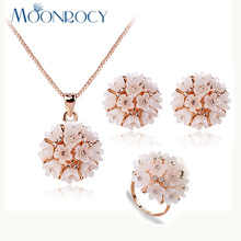 Moonrocy colar de cristal austríaco com flor de ouro rosê, conjunto de joias brincos e anéis femininos 2024 - compre barato