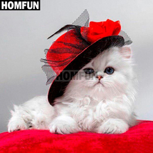 HOMFUN Full Square/Round Drill 5D DIY Diamond Painting "Hat cat" Embroidery Cross Stitch 5D Home Decor Gift A02594 2024 - buy cheap