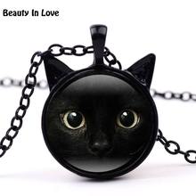 Hot Black Cat Kitty Animal Necklace Chakra Pendant Choker Glass Cabochon Chain Antique Women Men Jewelry Metal Key Chain F296 2024 - buy cheap
