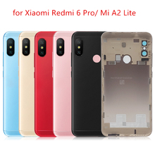 Задняя крышка аккумулятора для Xiaomi Mi A2 Lite/Redmi 6 Pro, задняя крышка, задняя дверь, камера, стеклянные линзы, запасные части + Боковая клавиша 2024 - купить недорого