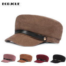 2019 moda PU cuero señoras sombreros militares Otoño Invierno Casual Flat Top sombrero negro boina mujeres Newsboy Cap 2024 - compra barato