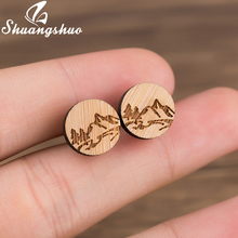 Shuangshuo Simple grabado láser montaña Stud pendientes para las mujeres joyería de moda accesorios de madera de montaña con nieve pendientes regalo 2024 - compra barato