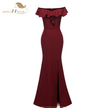 Sishion vestido longo elegante com babados, vestido cd1683 preto vinho vermelho azul marinho jantar de noite para mulheres vestido de festa para clube 2024 - compre barato