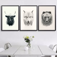 Картина волка из дикого животного, Картина на холсте, черно-белый медведь, фото, печать на холсте и постер, домашний декор для стен 2024 - купить недорого