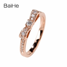 BAIHE Solid 14K Rose Gold 0.25ct H/SI Round Natural Diamonds Wedding Band Trendy Fine Jewelry Beautiful bow diamond Gift Ring 2024 - buy cheap