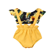 kid clothes Newborn Baby Girl Floral Summer Sunflower Print Crop Tops T-shirt Bib Pants Shorts Outfits Sets girls clothes 2024 - buy cheap