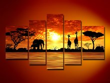 hand-painted  oil wall art African sun big grassland pictures decorated bedrooms  Landscape oil painting on canvas 5pcs/set 2024 - buy cheap