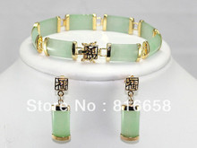 Noble natural jade link bracelet ( 7.5 ") + earrings 2024 - buy cheap