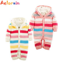 2016 Aelorxin Winter Newborn Baby Romper Boys Girls Rompers Jumpsuit Warm Thick Knitted Sweater Hooded Outwear Climbing Clothes 2024 - buy cheap