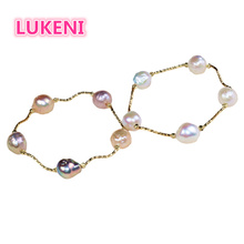 Pulsera de perlas grandes barrocas para mujer, brazalete de elasticidad de oro rosa, Multicolor, Natural, 11-13mm 2024 - compra barato