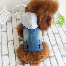 Moda denim cachorro casaco com capuz colete azul jean estilo de verão para chihuahua teddy pet roupas para cães chien shopatacado 2024 - compre barato