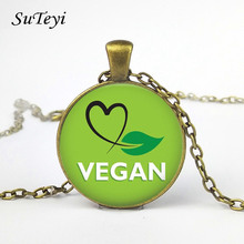SUTEYI Vegan diet Glass Cabochon Necklace vegetarian diet go organic Jewelry Black Multilayers Charms Necklace for Womens Mens 2024 - buy cheap