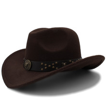 Chapéu de caubói ocidental de lã, masculino, clássico, outono inverno, cavalheiro, jazz, fedora, sombrero, steampunk, tamanho 56-58cm 2024 - compre barato
