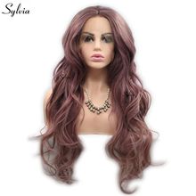 Sylvia Metallic Purple Rose Brown Color Natural Wave Wigs Synthetic  Wig Lace Front Wigs Heat Resistant Fiber Hair Miexed Color 2024 - buy cheap