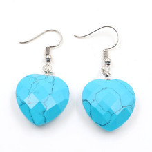 FYJS-pendientes de gota con forma de corazón, joyería única, bañada en plata, azul, turquesa, piedra romántica 2024 - compra barato