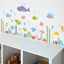 Underwater Colorful Fish Wall Stickers sea fish cartoon bathroom nursery home decor decals Pvc Stickers decals mural poster 2024 - buy cheap