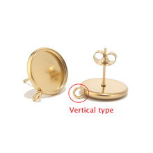 Stainless Steel Gold Tone 12mm Earring Posts Studs Setting Bezel Cabochon Tack with Vertical/Horizontal Loop for Earring Making 2024 - buy cheap