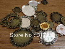 Free shipping~20pcs Mix Design~antique Bronze/Silver pendant blank,alloy base setting flower cabochon resin cameo,Glass tray 2024 - buy cheap