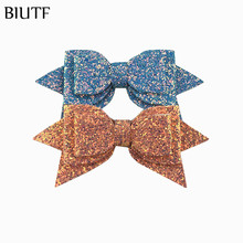 1pcs/lot 5'' Boutique Glitter Synthetic Leather Bow Clip Girl Women Fashion Hair Accessories Princess Party Headwear HDJ135 2024 - buy cheap