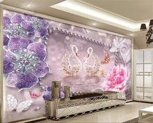 Beibehang Custom photo wallpaper mural 3D modern blue jewelry swan butterfly background TV wall papel de parede wallpaper 3d 2024 - buy cheap