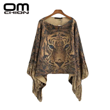 Pull Femme 2016 Autumn Women Sweaters And Pullovers Slash Neck Tiger Print Wrap Fashion Casual Gold Tassel Sweater LMY31 2024 - buy cheap
