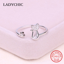 LADYCHIC-Anillo de Plata de Ley 925 con forma de gato para mujer, joyería ajustable de circonita transparente, envío directo, LRS1001 2024 - compra barato