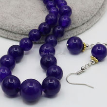 6-14mm Chalcedony Tower Necklace Chain Earring Sets Purple Natural Stone 18inch Beads Fashion Jewelry Womenn Gifts Accessories 2024 - buy cheap