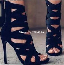Women Fashion Open Toe Banded Stiletto Heel Gladiator Sandals Strap Cross Elastic High Heel Sandals Dress Heels Shoes 2024 - buy cheap