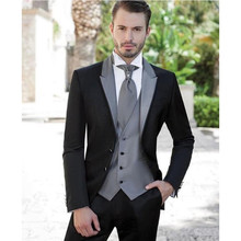 Grey Silver Mens Suits  Wedding Suits for Groom Tuxedos (Jacket+Pants+Vest) Three Pieces Groomsmen Suits Regular Big Sizes 2024 - buy cheap