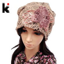 Women's Beanie Pilecap female spring and autumn lace thin pocket cutout mesh hat month of cap toe cap turban hat covering 2024 - buy cheap