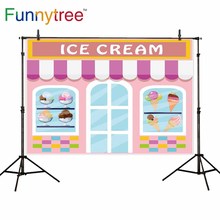 Funnytree birthday colorful ice cream shopwindow girl children background photography photo backdrop wall-papers photocall 2024 - buy cheap