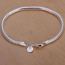 Pulseira feminina banhada a prata, bracelete de prata fina brilhante, conciso, presente de joias para mulheres 2024 - compre barato