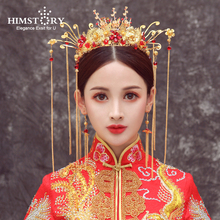 Tiaras de cabelo chinês noivas, acessório de cabelo, joia longa com borla e flor vermelha, faixa de cabelo de rainha, 2018 2024 - compre barato