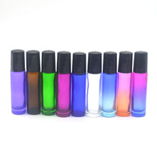 50pcs Empty 10ml Roller Glass Bottle For Essential Oil Perfume Colorful Bottle Roll On Black Plastic Cap 2024 - buy cheap