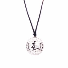 WITCH pendant magic amulet Salem witch 1692 moon cat broom wax rope necklace 2024 - buy cheap